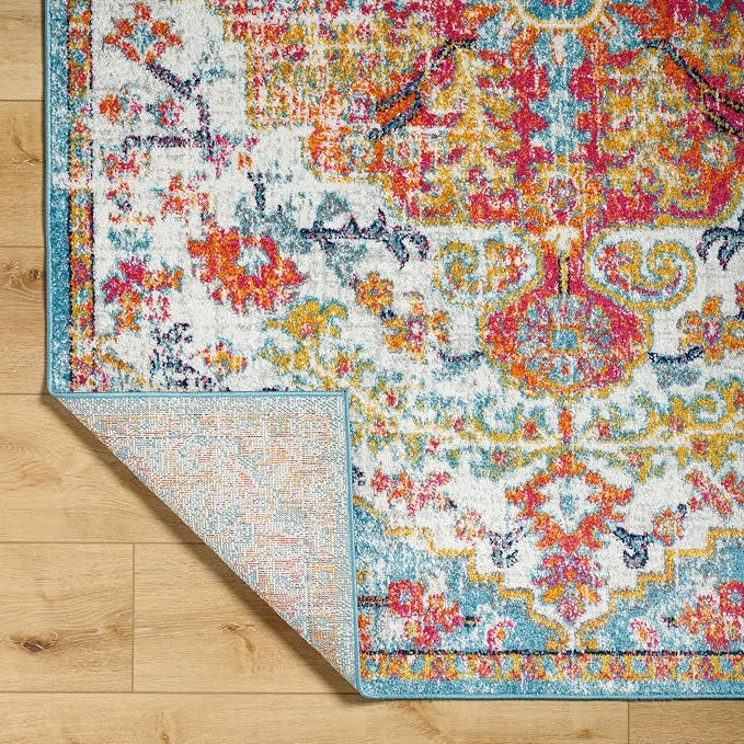 Livabliss Odelia Vintage Bohemian Area Rug,9' x 12'6",Orange/Aqua