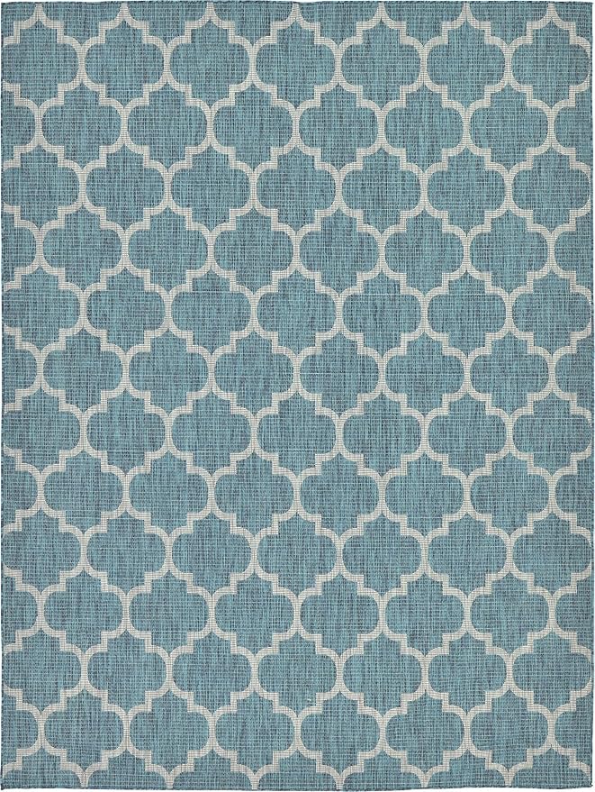 Unique Loom Outdoor Trellis Collection Area Rug (9' x 12' Rectangle, Teal/ Gray)