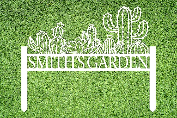 Customized Cactus Metal Garden Sign with Stakes, Garden Decoration Metal Sign, Personalized Gardener Family Name Sign, Cactus Yard Decor, Patio Decorative, Lawn Art, Farmhouse Garden, New Home Gift
