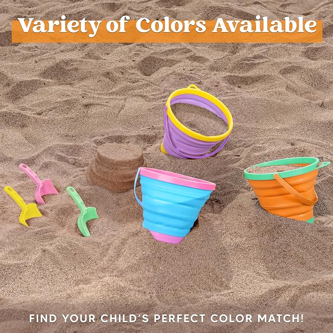 JOYIN 3 Packs Foldable Pail Bucket with Shovels & Mesh Bag, Collapsible Buckets Multi Purpose for Beach, Camping Gear, Beach Party, Fishing, and Fun Summer Activities (Orange/Blue/Purple)