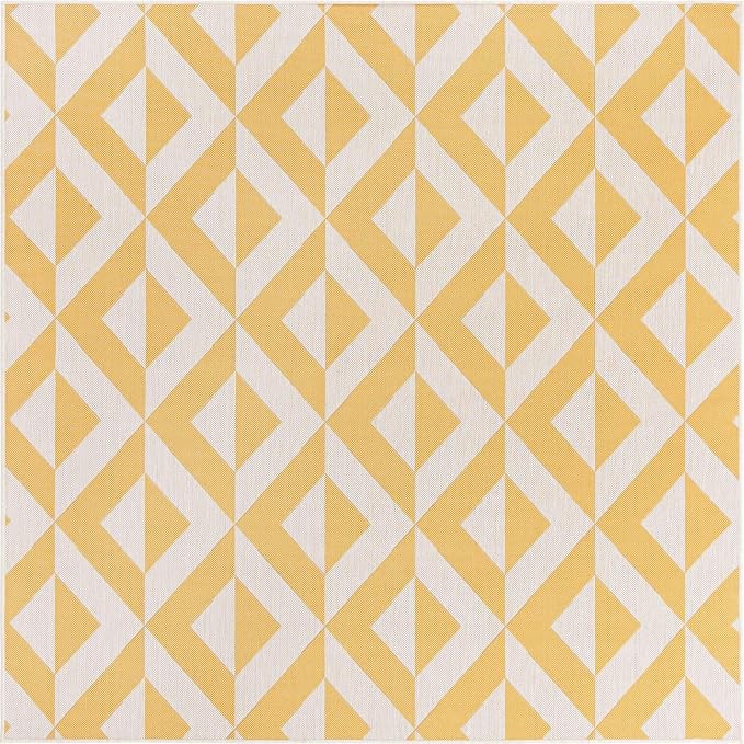 Unique Loom Outdoor Collection Area Rug - Napa (7' 10" Square, Yellow/ Ivory)