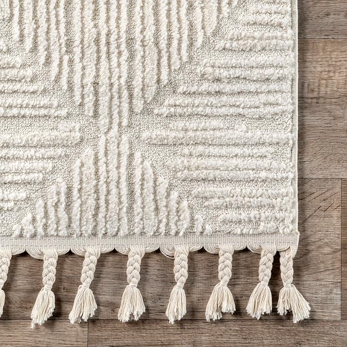 nuLOOM Kerry Cream Geometric Power Loomed Area Rug, 6' Square | Nuloom Kerry Geometric 6' Square Area Rug for Living Room Bedroom Dining Room, Cream
