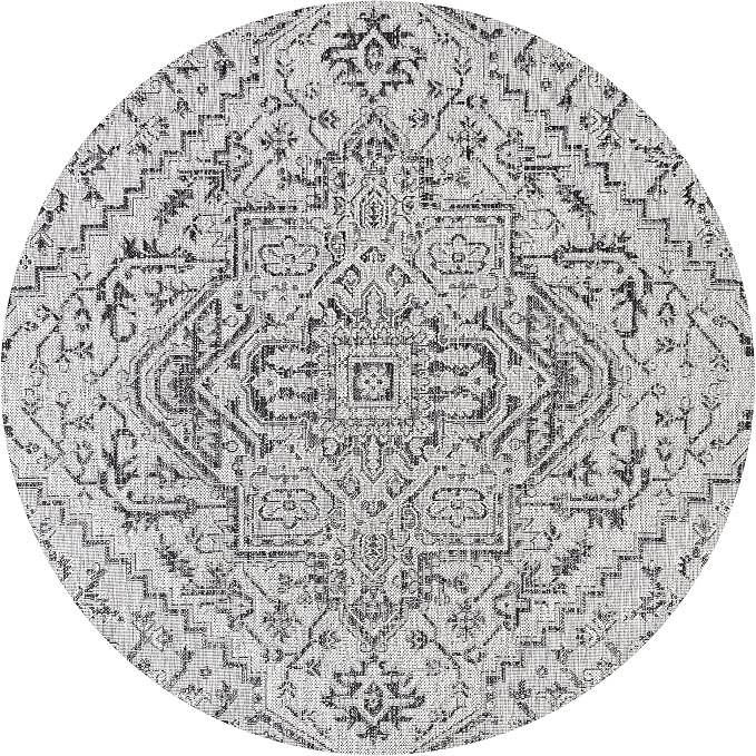 JONATHAN Y Boho Medallion Indoor Outdoor Round Area Rug 6 Ft Black/Gray, Estrella Textured Weave for Backyard, Patio, Porch, Easy-Cleaning, High Traffic, Pet-Friendly, Non-Shedding (SMB105D-6R)
