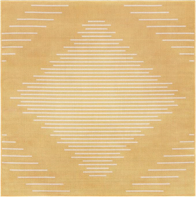 Unique Loom Outdoor Modern Collection Area Rug - Tambor (5' 3" Square, Yellow/ Ivory)