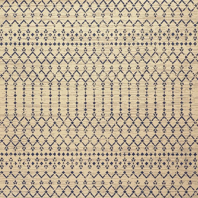 JONATHAN Y Moroccan Geometric Indoor Outdoor Square Area Rug 9X9 Beige/Navy, Ourika Textured Weave for Backyard, Patio, Porch, Easy-Cleaning, High Traffic, Pet-Friendly, Non-Shedding (SMB108H-9SQ)