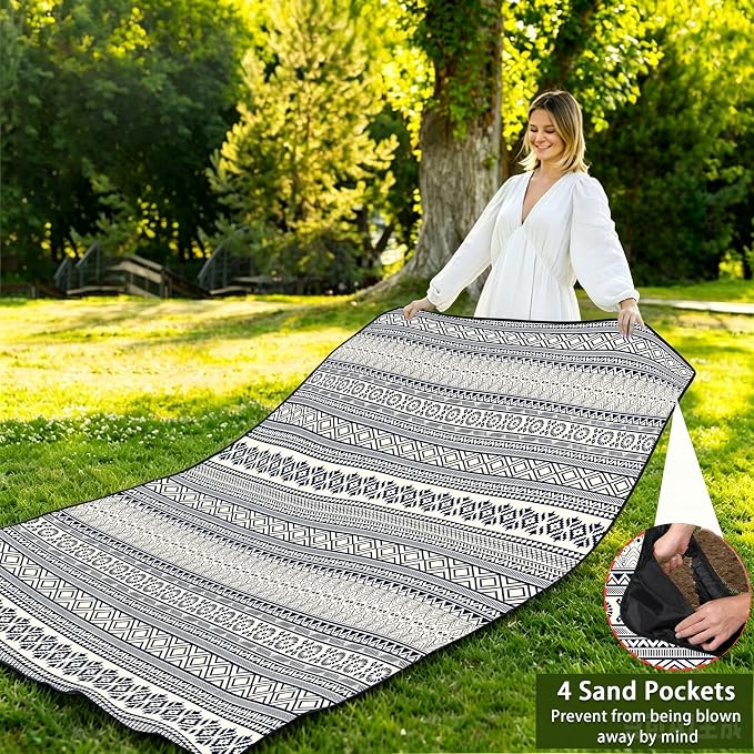 Picnic Blankets Beach Blanket 80" X 80" Extra Large Waterproof Camping Blankets Portable Outdoor Mat 3-Layer Blanket for Beach, Hiking, Park, Music Festival, Grass Lawn,Travel