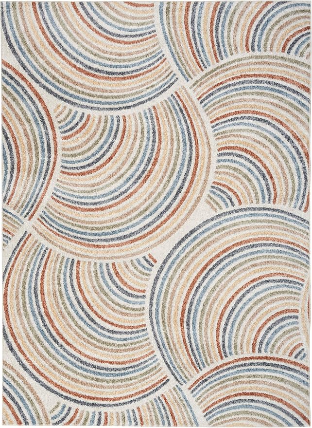 Nourison Astra Machine Washable Mid-Century Modern Ivory/Multi 5'3" x 7' Area Rug, Easy -Cleaning, Non Shedding, Bed Room, Living Room, Dining Room, Kitchen (5x7)
