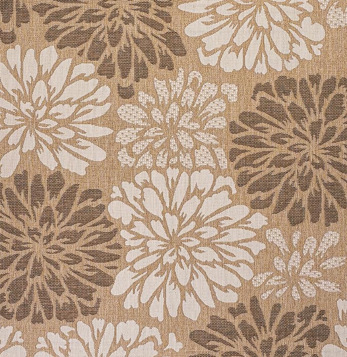 JONATHAN Y Floral Textured Weave Indoor Outdoor Square Area Rug 4X4 Brown/Cream, Zinnia Modern for Backyard, Patio, Porch, Easy-Cleaning, High Traffic, Pet-Friendly, Non-Shedding (SMB110I-4SQ)