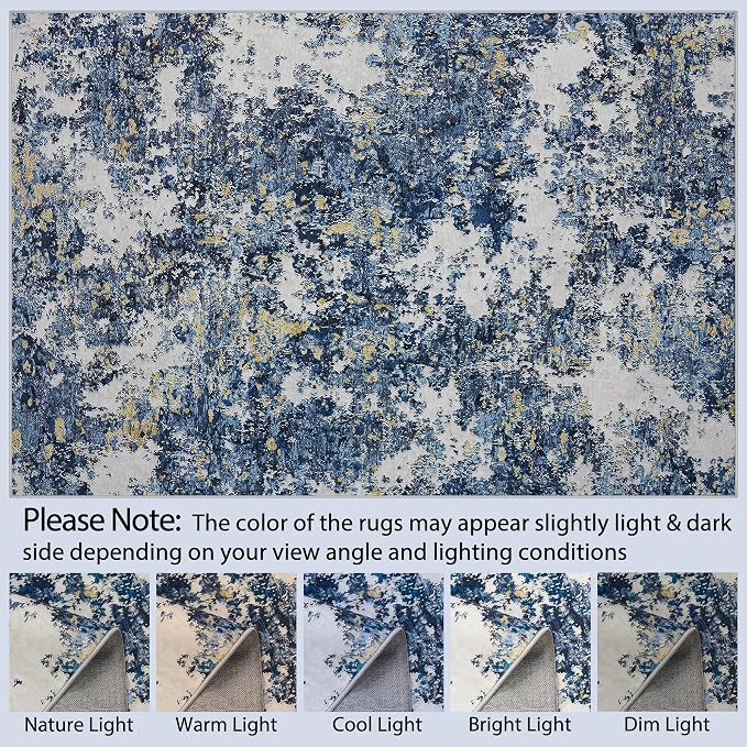 Tosuoka 5x7 Area Rugs for Living Room Abstract Washable Blue Multi Rug | With Anti-Slip Backing，Non-Shedding，Stain-Resistant，Soft Modern Large Carpet for Bedroom Dining Room Farmhouse Nursery