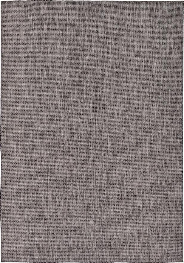 Unique Loom Collection Casual Transitional Solid Heathered Indoor/Outdoor Flatweave Area Rug (8' x 11' 4" Rectangle, Black/Ivory)