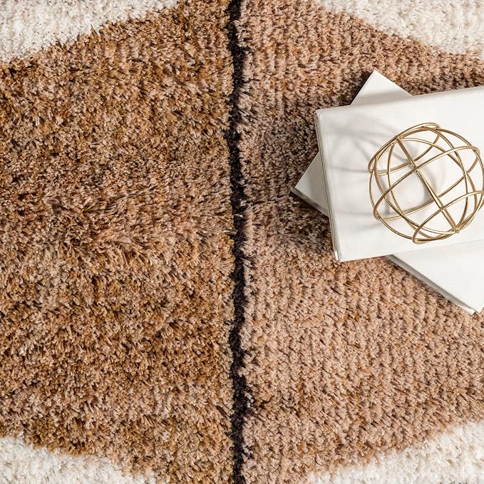 nuLOOM Kali Light Brown Diamond Power Loomed Area Rug, 9' x 12' | Nuloom Kali Diamond 9' x 12' Shag Area Rug for Living Room Bedroom Dining Room Nursery, Light Brown