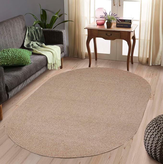 Superior Indoor/Outdoor Area Rug, Reversible Braided Floor Decor for Living Room, Kitchen, Patio, Front Porch, Modern Boho Farmhouse Rugs, Hardwood, Bedroom Accessories, 4' x 6', Latte