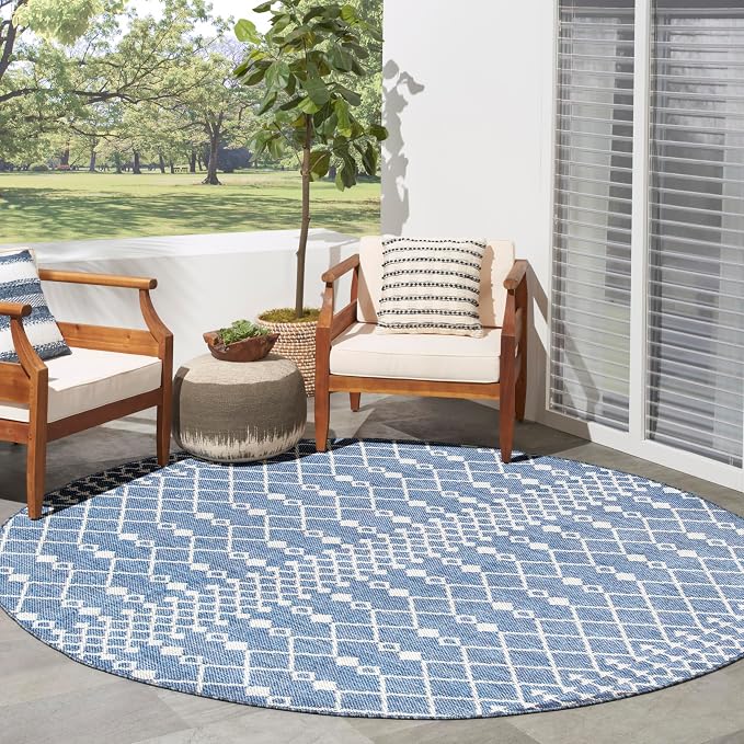 Nourison Home Positano Navy Blue 6' x Round Area Rug - Easy Clean, Non Shedding, Bed Room, Living Room, Dining Room, Kitchen (6' x Round)