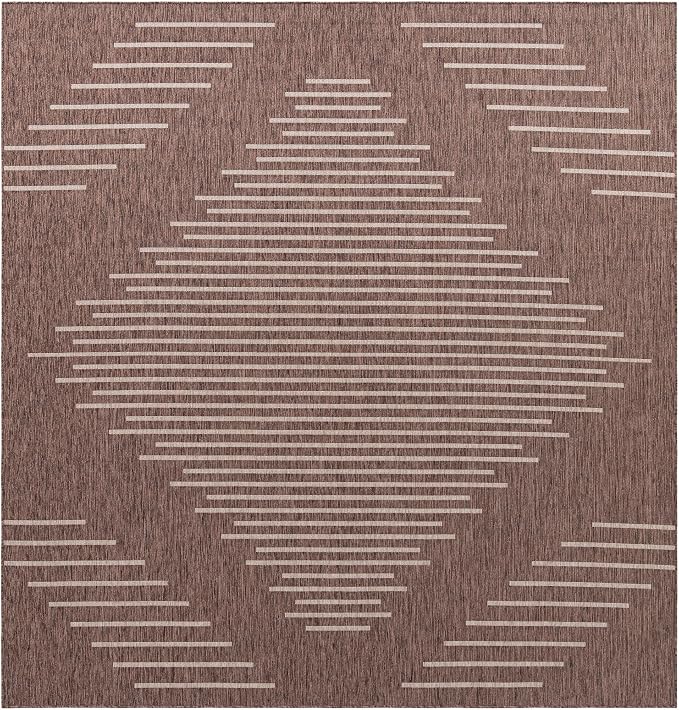 Unique Loom Outdoor Modern Collection Area Rug - Tambor (10' 8" Square Brown/Ivory)