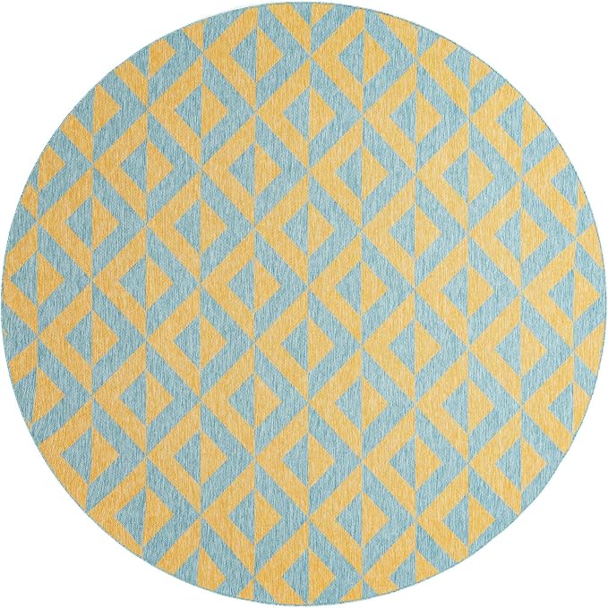 Unique Loom Jill Zarin Outdoor Collection Area Rug - Napa (10' 8'' Round, Yellow and Aqua/Yellow)