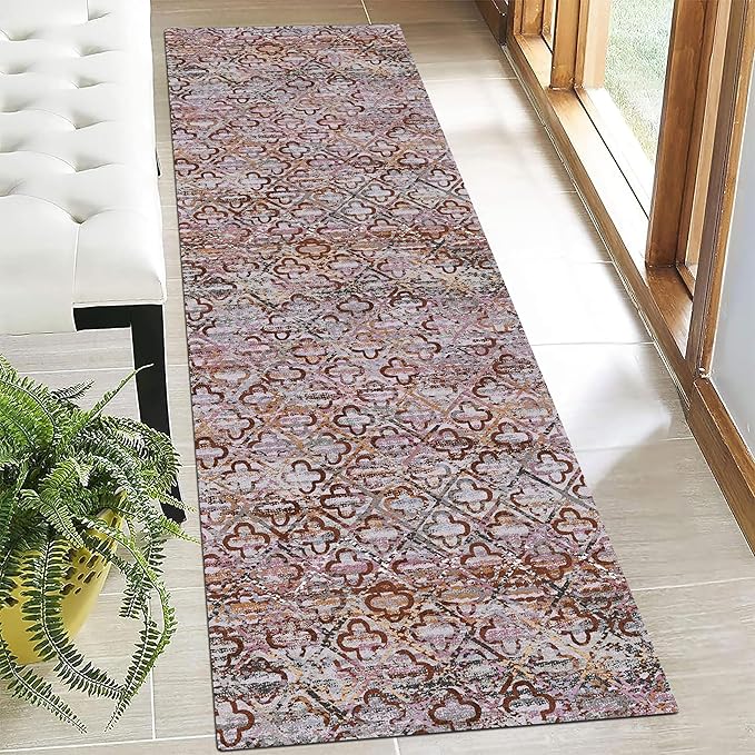 Washable Area Rugs, 2'6'' x 8' - 1/6 Thick - Stain & Water Resistant Non-Slip - Perfect Resistant Rug for Living Room, Bedroom, Nursery, Pet & Child Friendly, Vibrant Colors Rugs, Purple