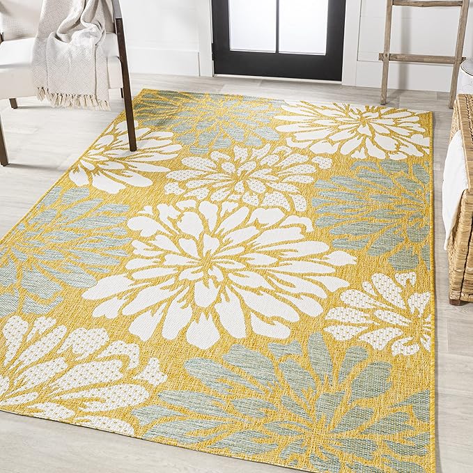 JONATHAN Y Floral Textured Weave Indoor Outdoor Area Rug 3X5 Yellow/Cream, Zinnia Modern for Backyard, Patio, Porch, Easy-Cleaning, High Traffic, Pet-Friendly, Non-Shedding (SMB110G-3)