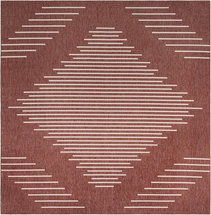 Unique Loom Outdoor Modern Collection Area Rug - Tambor (13' Square, Rust Red/ Ivory)