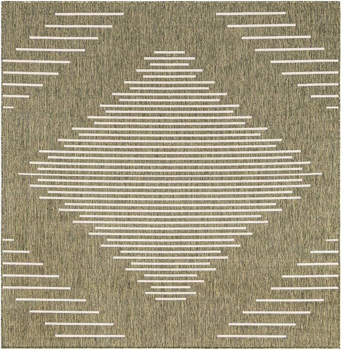 Unique Loom Outdoor Modern Collection Area Rug - Tambor (7' 1" Square, Green/ Ivory)