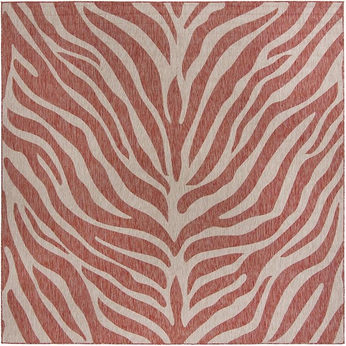 Unique Loom Outdoor Safari Collection Area Rug - Tsavo (10' Square, Rust Red/ Ivory)