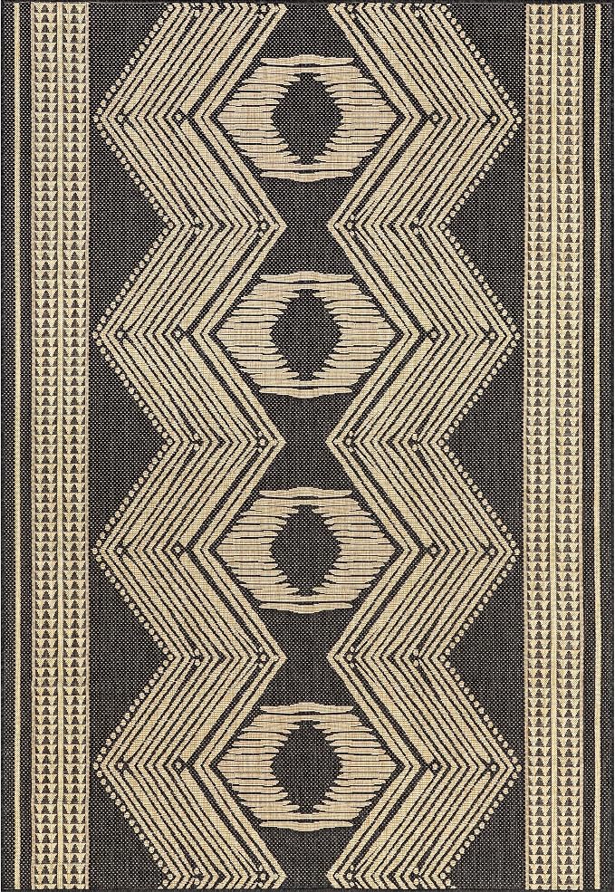 Nuloom Ranya Dark Grey/Ivory, 8' x 10', Tribal Geometric, Soft and Cozy, High Traffic, Stain Resistant, Easy Clean, Durable Area Rug for Indoor/Outdoor Patio, Deck, Porch, Garden, Courtyard