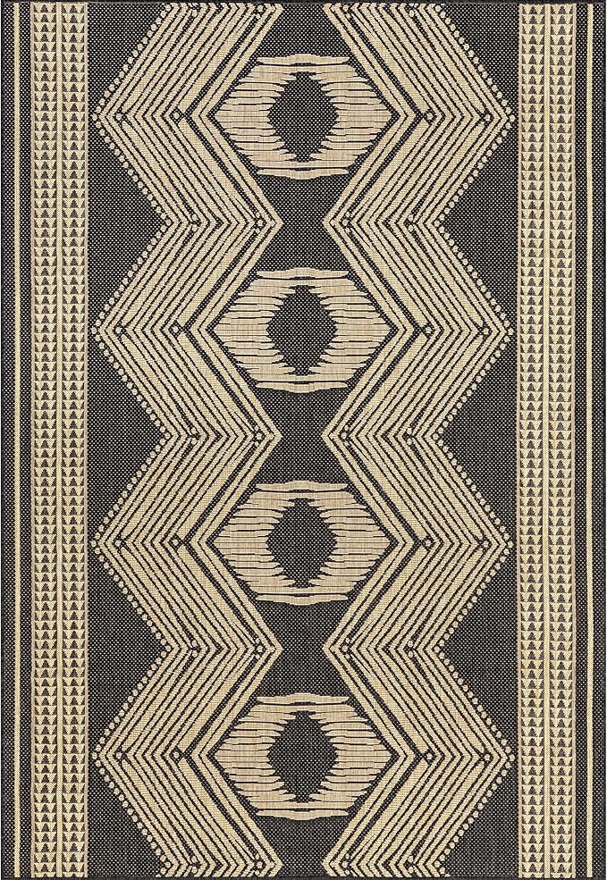 Nuloom Ranya Dark Grey/Ivory, 6'7" x 9', Tribal Geometric, Soft and Cozy, High Traffic, Stain Resistant, Easy Clean, Durable Area Rug for Indoor/Outdoor Patio, Deck, Porch, Garden, Courtyard