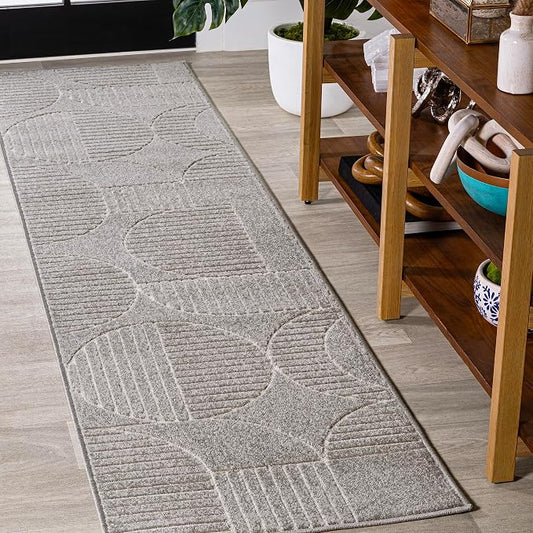 JONATHAN Y Nordby High-Low Arch Striped Gray/Cream Indoor/Outdoor Runner Rug, 2x8, Contemporary,Bohemian,Transitional for Bedroom,Kitchen,Living Room,Non Shedding (SCN104C-28)