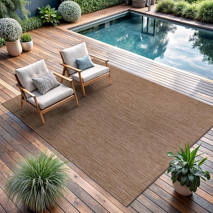 CAMILSON Outdoor Rug 5x7 Modern Area Rugs for Indoor and Outdoor Patios and Porches - Waterproof, Washable, Non-Shedding, Easy-to-Clean Outside Carpet (5 x 7, Solid - Jute)