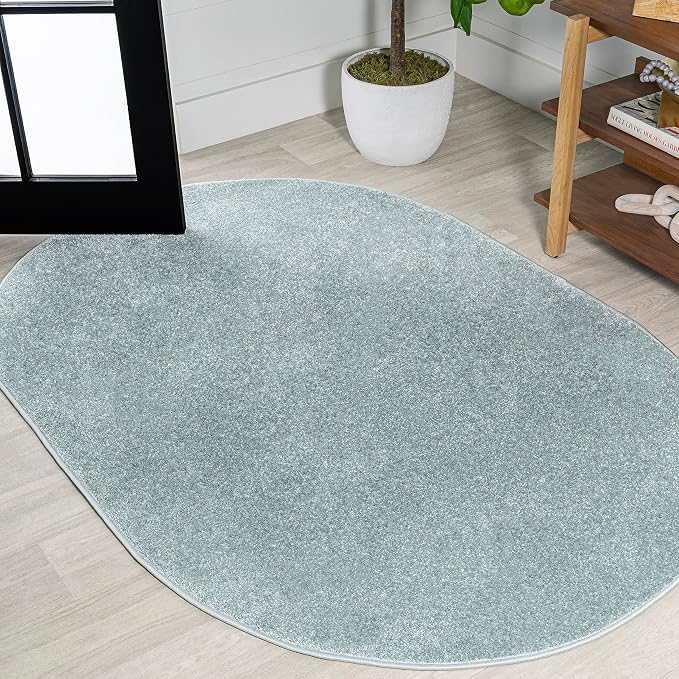 JONATHAN Y Haze Solid Low-Pile Aqua Blue 4x6 Oval Indoor Area Rug, Coastal,Bohemian,Minimalist,Classic, Easy-Cleaning for Living Room,Bedroom,Kitchen,Pet Friendly,Non-Shedding (SEU100S-4OV)