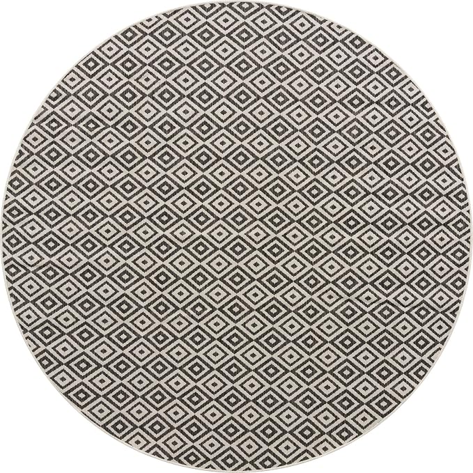 Unique Loom Jill Zarin Outdoor Collection Area Rug - Costa Rica (7' 10'' Round, Charcoal Gray/ Ivory)