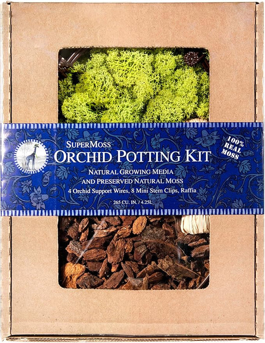 SuperMoss (90509) Orchid Potting Kit, Complete Orchid Care Set with Preserved Moss, Orchid Bark, Floral Clips and Stakes, 200 Cu. in., Reindeer Moss, Chartreuse