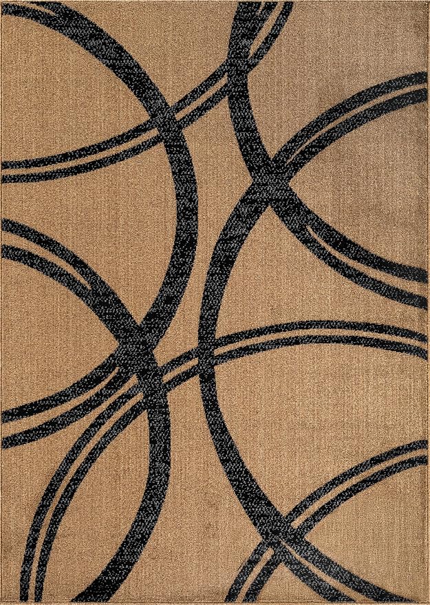 Rugshop Wavy Circles Modern Non-Shedding Area Rug Jute 3'3" x 5' | Rectangular, Size 3'3" x 5', Living Room, Bedroom, Dining Room, Home Office, Kitchen, Entryway, Hallway, Nursery, Kids Room