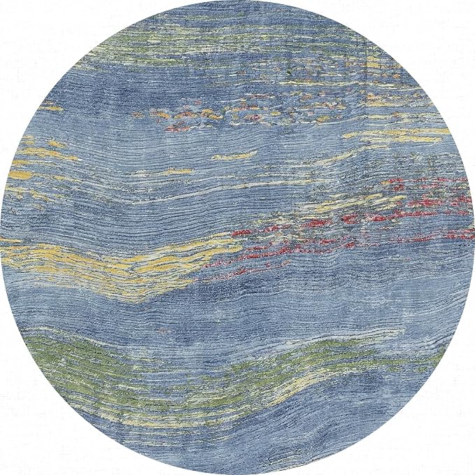 BEIMO 5FT Washable Round Rug for Living Room, Wave Abstract Ocean Blue | 5' Soft Machine Washable Modern Circle Rug,Streaks Pattern Non Slip Indoor Carpet for Dining Room Playroom Bedroom Office