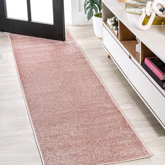 JONATHAN Y Haze Solid Low-Pile Pink Runner Rug 2x16, Coastal,Bohemian,Minimalist,Classic, Easy-Cleaning for Living Room,Bedroom,Kitchen,Pet Friendly,Non-Shedding (SEU100P-216)