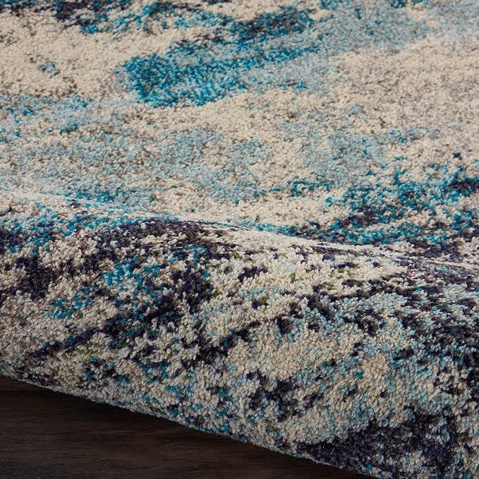 Nourison Home Celestial Ivory Teal Blue 2'2" x 3'9" Area Rug - Easy Clean, Non Shedding, Bed Room, Living Room, Dining Room, Kitchen (2' x 4')