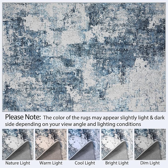 Tosuoka 8x10 Area Rugs for Living Room Abstract Washable Blue Rug | With Anti-Slip Backing，Non-Shedding，Stain-Resistant，Soft Modern Large Carpet for Bedroom Dining Room Farmhouse Nursery