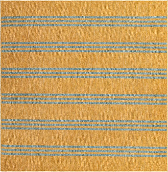 Unique Loom Jill Zarin Outdoor Collection Area Rug - Anguilla (7' 10'' Square, Yellow and Aqua/Light Blue)