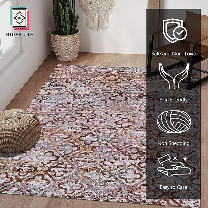 Washable Area Rugs, 5' x 7' - 1/6 Thick - Stain & Water Resistant Non-Slip - Perfect Resistant Rug for Living Room, Bedroom, Nursery, Pet & Child Friendly, Vibrant Colors Rugs, Purple