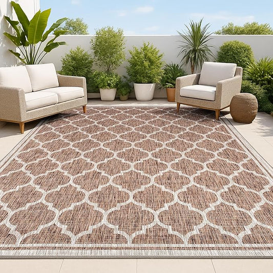 JONATHAN Y Moroccan Trellis Indoor Outdoor Area Rug 4X6 Espresso/Taupe, Trebol Textured Weave for Backyard, Patio, Porch, Easy-Cleaning, High Traffic, Pet-Friendly, Non-Shedding (SMB109B-4)