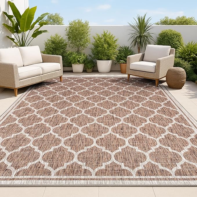 JONATHAN Y Moroccan Trellis Indoor Outdoor Area Rug 5X8 Espresso/Taupe, Trebol Textured Weave for Backyard, Patio, Porch, Easy-Cleaning, High Traffic, Pet-Friendly, Non-Shedding (SMB109B-5)