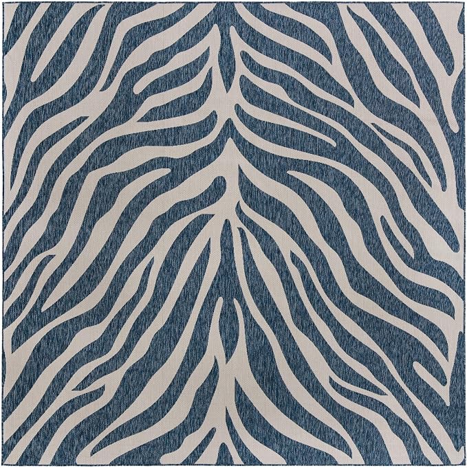 Unique Loom Outdoor Safari Collection Area Rug - Tsavo (10' Square, Blue/ Ivory)