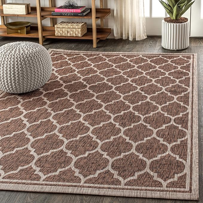 JONATHAN Y Moroccan Trellis Indoor Outdoor Area Rug 8X10 Espresso/Taupe, Trebol Textured Weave for Backyard, Patio, Porch, Easy-Cleaning, High Traffic, Pet-Friendly, Non-Shedding (SMB109B-8)