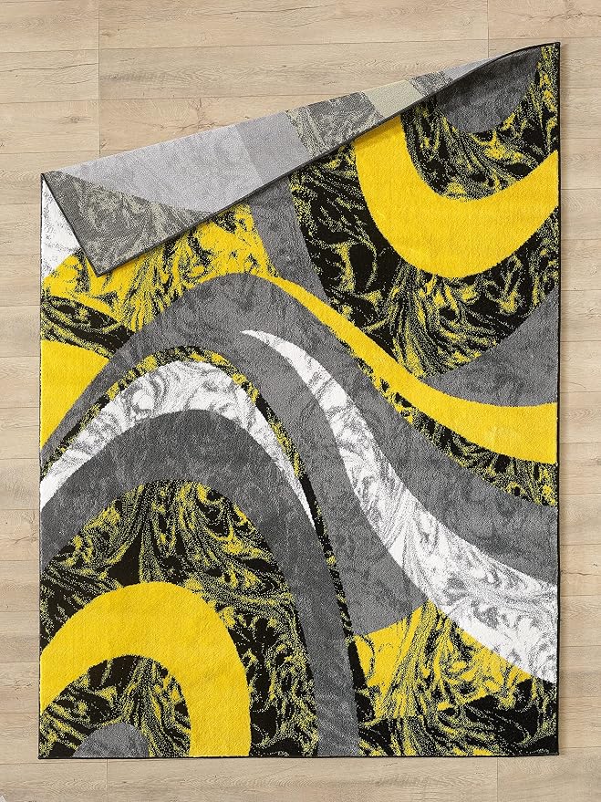 Yafa Home Fashion Modern Contemporary Swirls Design Area Rug, Luxurious, Elegant, and Fashionable Area Rug (Yellow, 8 ft X 10 ft)