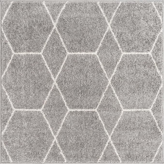 Unique Loom Trellis Frieze Collection Area Rug - Geometric (3' Square, Light Gray/ Ivory)