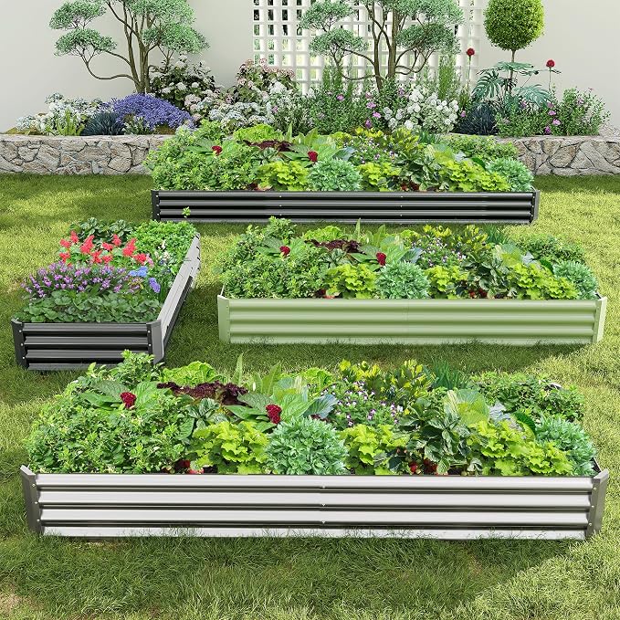 2PCS 8x2x1FT Galvanized Raised Garden Bed, Galvanized Planter Raised Garden Boxes Outdoor, Large Metal Raised Garden Beds for Vegetables-Silver