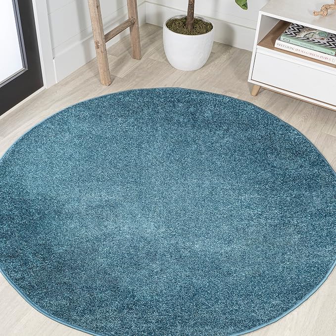 JONATHAN Y Haze Solid Low-Pile Turquoise 6' Round Indoor Area Rug, Coastal,Bohemian,Minimalist,Classic, Easy-Cleaning for Living Room,Bedroom,Kitchen,Pet Friendly,Non-Shedding (SEU100H-6R)