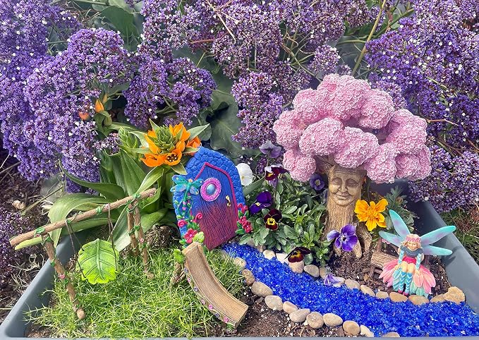 GlitZGlam Ethan's Magical Tree with Matching Bench for Enchanted Garden (9 Inch Tall) - Fairy Garden Accessory