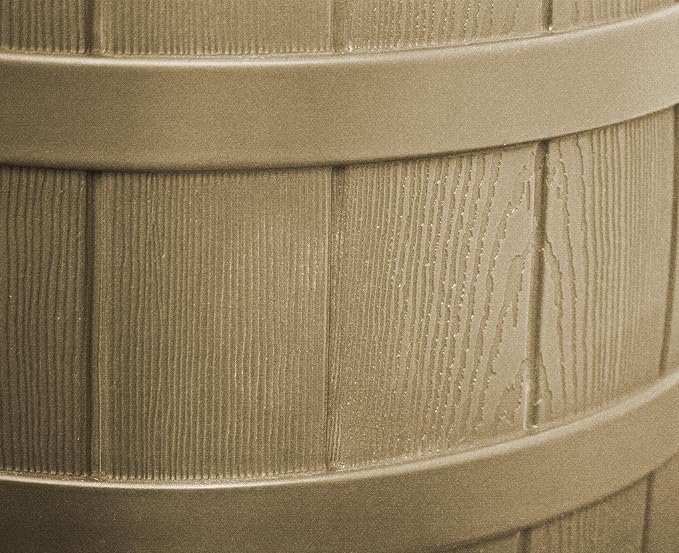 Good Ideas Rain Wizard 50 Gallon Plastic Outdoor Home Rain Barrel Water Storage Collector with Brass Spigot and Flat Back Design, Khaki