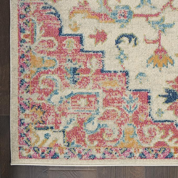Nourison Home Passion Ivory Pink 2'2" x 10' Area Rug - Easy Clean, Non Shedding, Bed Room, Living Room, Dining Room, Kitchen (10' Runner)