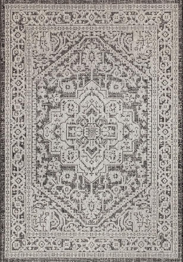 JONATHAN Y Medallion Weave Indoor Outdoor Area Rug 3X5 Gray/Black, Sinjuri Textured for Backyard, Patio, Porch, Easy-Cleaning, High Traffic, Pet-Friendly, Non-Shedding (SMB101D-3)